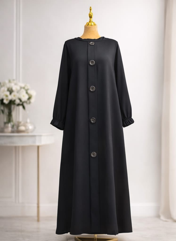 Noir Button Abaya
